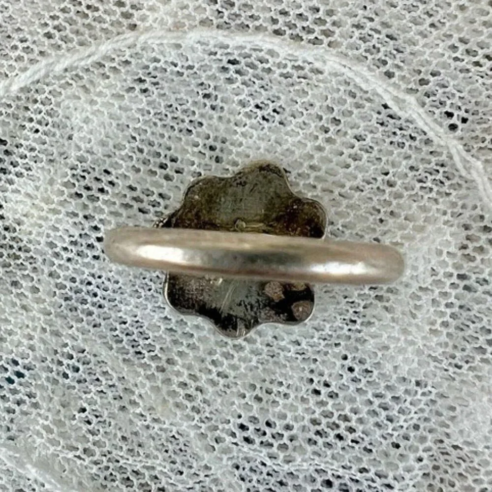Vintage Turquoise & Sterling Floral Ring